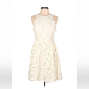 LC Lauren Conrad Crochet Floral Embellished Ivory Dress